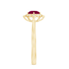 Vintage Style 0.6 Carat Ruby Engagement Ring with Diamond Halo