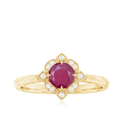Vintage Style 0.6 Carat Ruby Engagement Ring with Diamond Halo