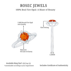 1/2 CT Vintage Fire Opal and Diamond Engagement Ring