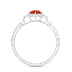 1/2 CT Vintage Fire Opal and Diamond Engagement Ring