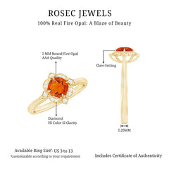 1/2 CT Vintage Fire Opal and Diamond Engagement Ring