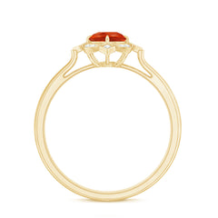 1/2 CT Vintage Fire Opal and Diamond Engagement Ring