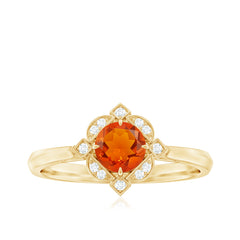 1/2 CT Vintage Fire Opal and Diamond Engagement Ring