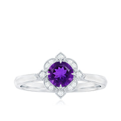 1/2 CT Vintage Amethyst and Diamond Engagement Ring