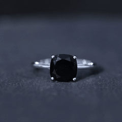 Certified Black Onyx 8MM Cushion Cut Engagement Ring