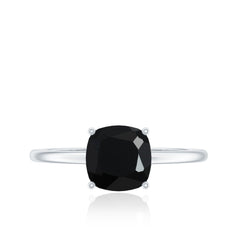 Certified Black Onyx 8MM Cushion Cut Engagement Ring