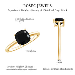 Certified Black Onyx 8MM Cushion Cut Engagement Ring