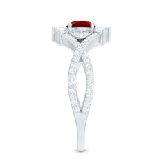 Lab Created Ruby and Moissanite Classic Engagement Ring