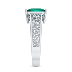 Certified 8 mm Princess Cut Lab Grown Emerald Filigree Engagement Ring