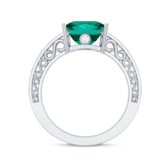 Certified 8 mm Princess Cut Lab Grown Emerald Filigree Engagement Ring