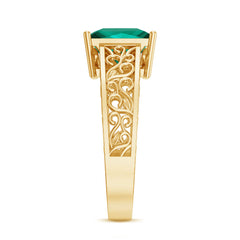 Certified 8 mm Princess Cut Lab Grown Emerald Filigree Engagement Ring