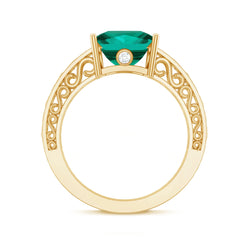 Certified 8 mm Princess Cut Lab Grown Emerald Filigree Engagement Ring