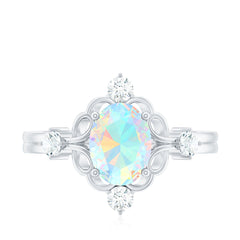 Designer Ethiopian Opal and Diamond  Engagement Ring