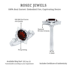 Vintage looking 6X8mm Oval Garnet Engagement Ring with Diamond