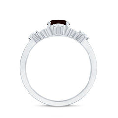 Vintage looking 6X8mm Oval Garnet Engagement Ring with Diamond