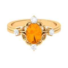 Oval Fire Opal Cocktail Ring with Diamond