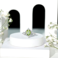 Oval Peridot Cocktail Ring with Diamond