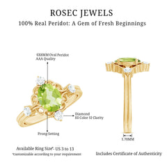 Oval Peridot Cocktail Ring with Diamond