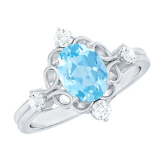 1.25 CT Oval Shape Aquamarine and Diamond Cocktail Ring