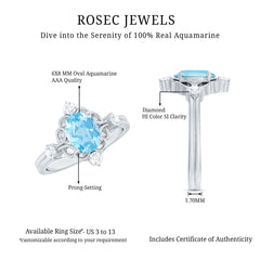 1.25 CT Oval Shape Aquamarine and Diamond Cocktail Ring