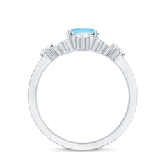 1.25 CT Oval Shape Aquamarine and Diamond Cocktail Ring