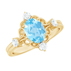 1.25 CT Oval Shape Aquamarine and Diamond Cocktail Ring