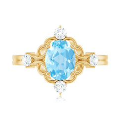 1.25 CT Oval Shape Aquamarine and Diamond Cocktail Ring