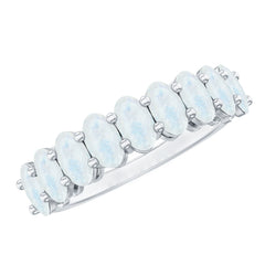 Oval Cut Moonstone Half Eternity Wedding Band Ring