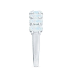 Oval Cut Moonstone Half Eternity Wedding Band Ring