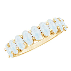 Oval Cut Moonstone Half Eternity Wedding Band Ring