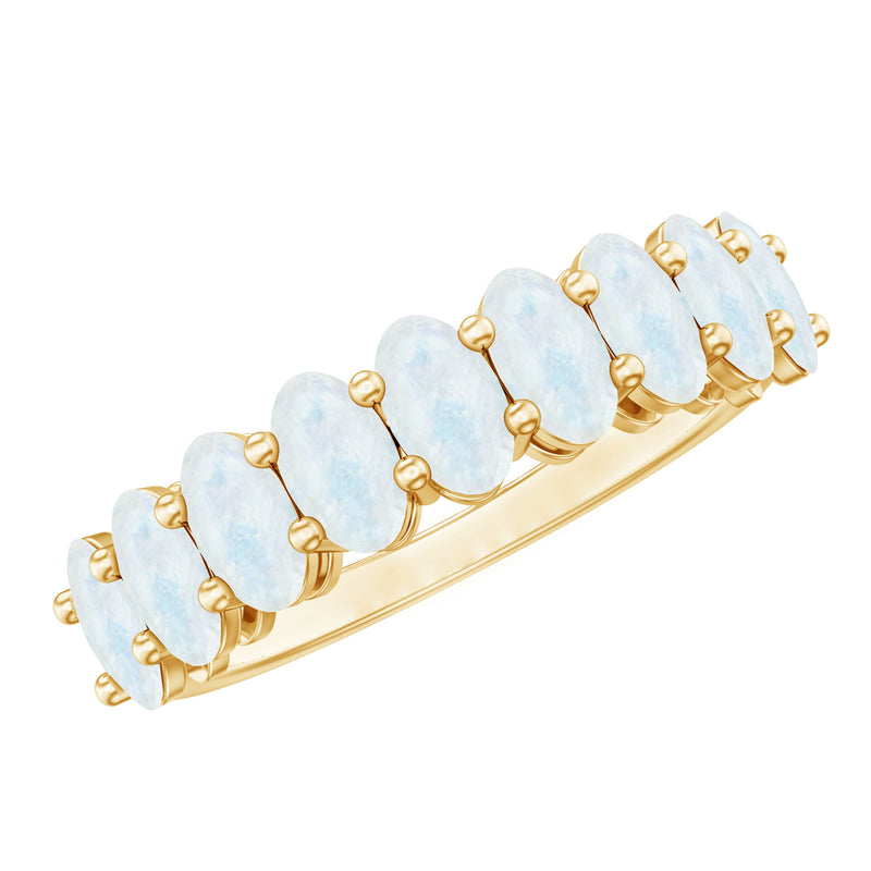 Oval Cut Moonstone Half Eternity Wedding Band Ring