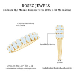 Oval Cut Moonstone Half Eternity Wedding Band Ring