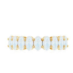 Oval Cut Moonstone Half Eternity Wedding Band Ring