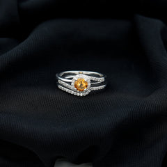 Genuine Citrine Engagement Ring with Diamond Wedding Band