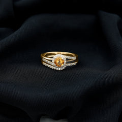 Genuine Citrine Engagement Ring with Diamond Wedding Band