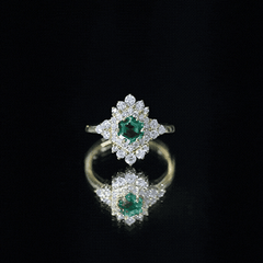 Lab Grown Emerald and Diamond Vintage Engagement Ring in Silver