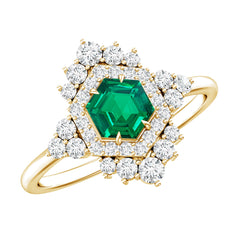 Lab Grown Emerald and Diamond Vintage Engagement Ring in Silver