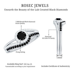 Created Black and White Diamond Minimal Bridal Ring Set