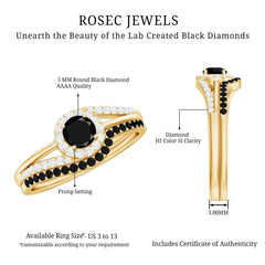 Created Black and White Diamond Minimal Bridal Ring Set