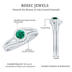 Certified Lab Grown Emerald Diamond Wedding Bridal Ring Set of 2