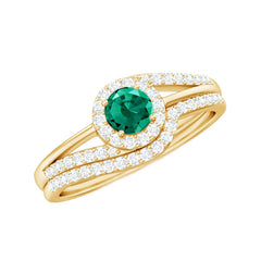 Certified Lab Grown Emerald Diamond Wedding Bridal Ring Set of 2