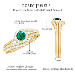Certified Lab Grown Emerald Diamond Wedding Bridal Ring Set of 2