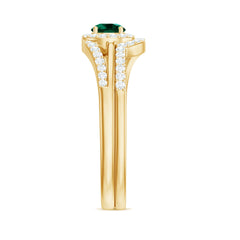 Certified Lab Grown Emerald Diamond Wedding Bridal Ring Set of 2