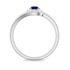 1 CT Bypass Blue Sapphire and Diamond Wedding Ring Set