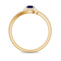 1 CT Bypass Blue Sapphire and Diamond Wedding Ring Set