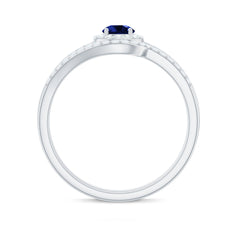 Certified Lab Grown Blue Sapphire Wedding Engagement Ring Set with Diamond