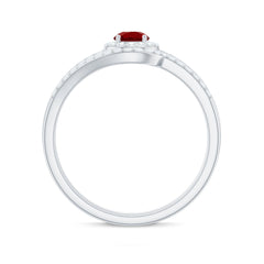 Certified Lab Ruby and Diamond Halo Wedding Ring Set