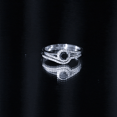 Black Onyx Minimal Wedding Rings Set with Diamond Curved Band
