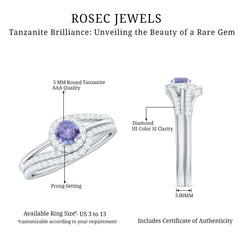 Genuine Tanzanite Engagement Ring with Diamond Enhancer