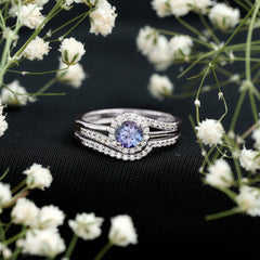 Genuine Tanzanite Engagement Ring with Diamond Enhancer